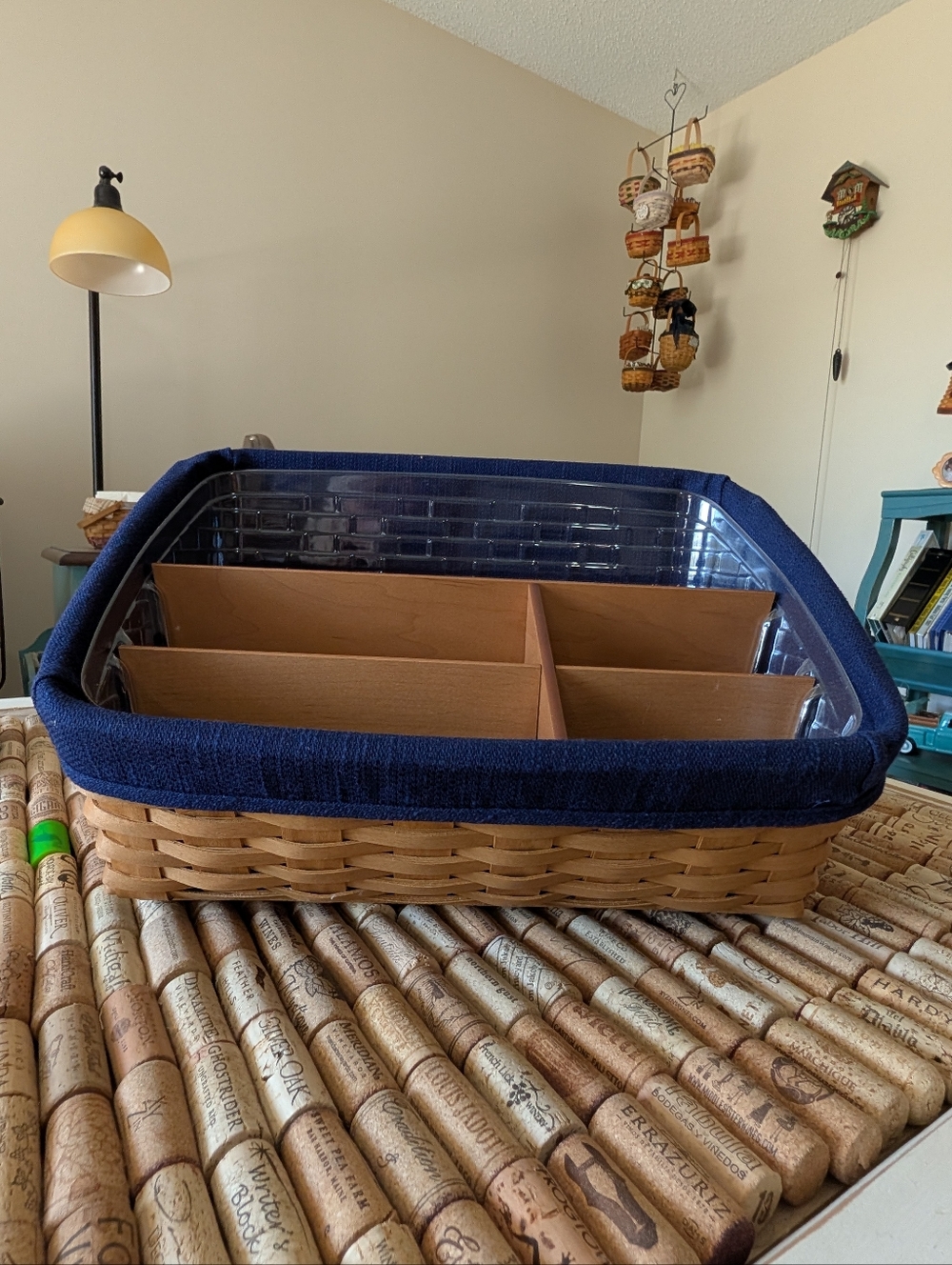 Longaberger Desktop Basket w/Divider, Fabric Liner, Plastic Protector, Prod Card